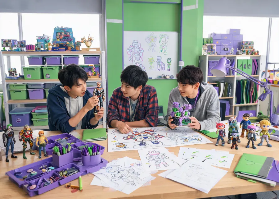 Spin Master toy design team reviewing character and STEM prototypes